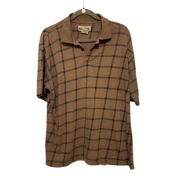 Benchline Mens Sz XL Green  Checks Short Sleeve Polo Shirt - Picture 1 of 9